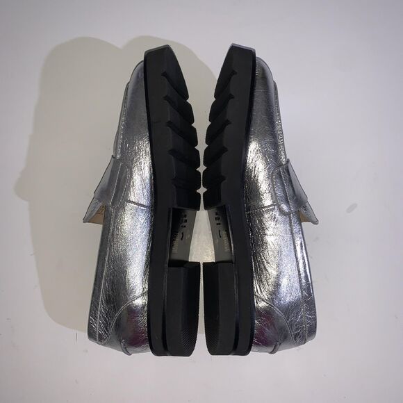 Stuart Weitzman Loafers Womens 10.5 AA Narrow Parker Lift Silver Metallic Lug - Picture 6 of 10